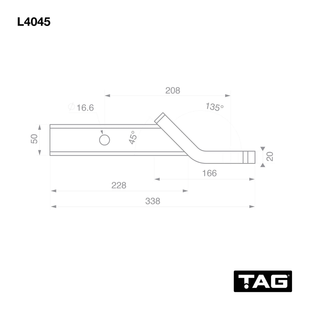 TAG - Tow Ball Mount - 208mm Long, 135° Face, 50mm Square Hitch