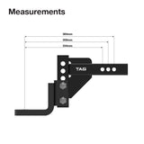 TAG - Adjustable Heavy Duty Tow Ball Mount 90° Face, 50mm Square Hitch - 174mm Drop, 199mm Rise